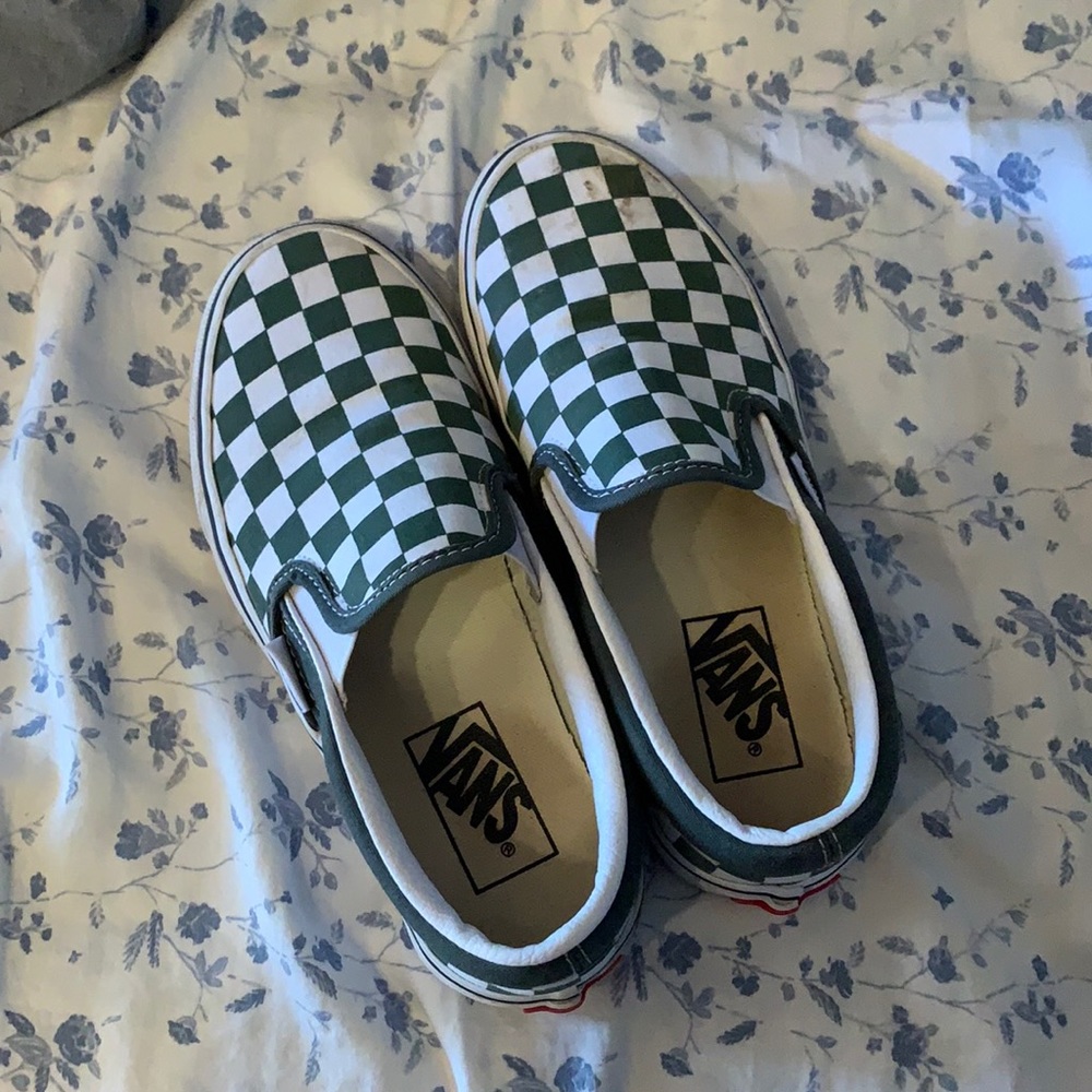 Lightly used green checkered vans